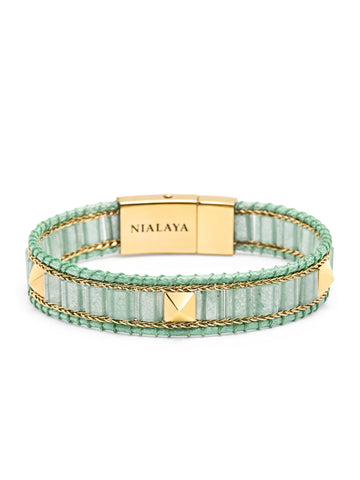 Nialaya Women's Beaded Bracelet Green Aventurine Stud Bracelet Green Aventurine Stud Bracelet